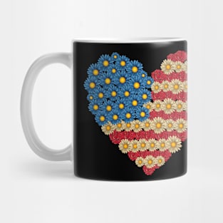 American Flag Floral Heart 4th of July Day Floral Patriotic Mug